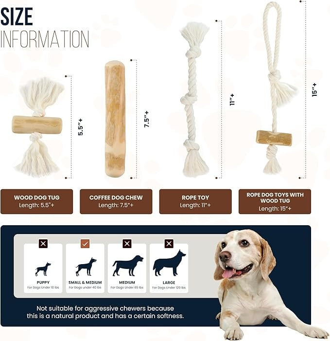 4 Pack Real Coffee Wood Stick for Dogs 15-40 lbs - GowGow Store