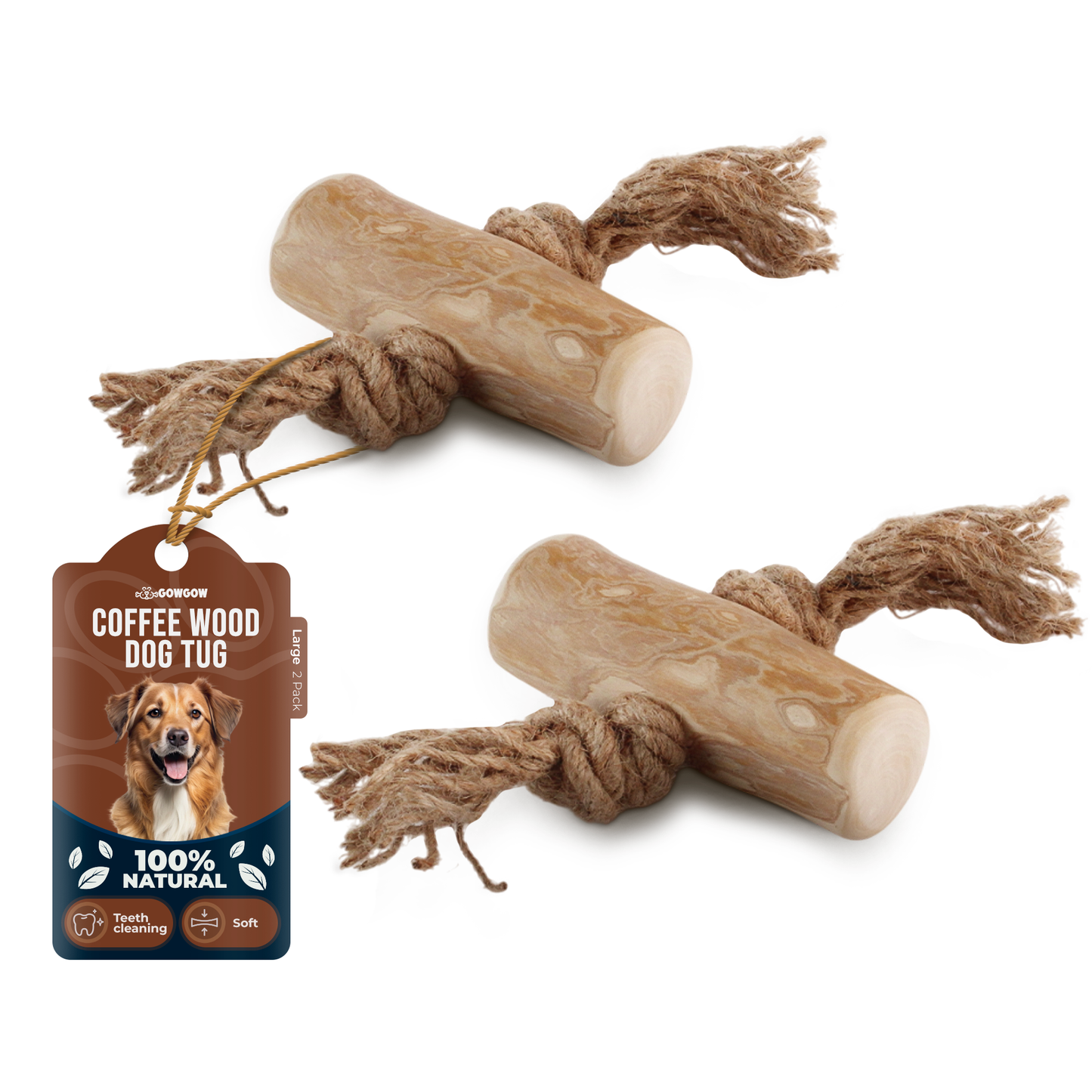 2 Pack Coffee Wood Tug for Dogs
