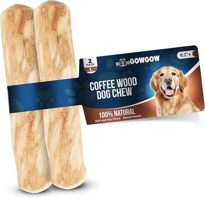 Coffee Wood Dog Chew Stick, 2 Pack Size Large, Dog Teeth Cleaning & Relieve Stress, Organic Toys