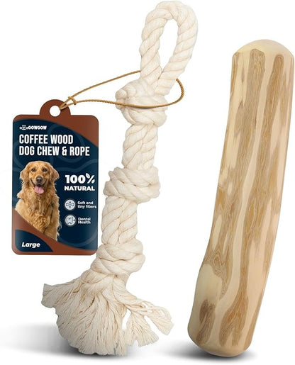 Real Coffee Dog Wood Chew Large 9.7″ & Natural Rope Toys for Regular Chewers – 100% Organic Wood Stick for Dog – Large Toys for Dental Health – Size L