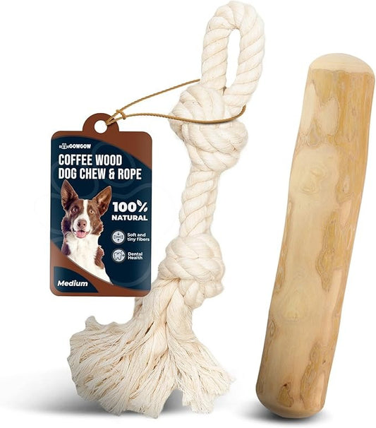 Real Coffee Wood Chews for Dogs & Dog Rope Toys, 100% Natural Chew for Dogs – Organic Stick for Teeth Cleaning, Training – Wood Stick for Medium & Large Dogs – Size M