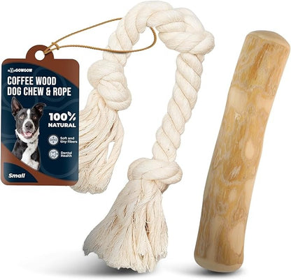 Coffee Wooden Chews for Dogs & Natural Rope Toys – 100% Coffee Stick Dog Chew for Teething, Stress Relief, Dental Health, Organic Dog Toys – Real Wood Toy- Size S