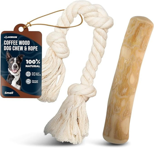 Coffee Wooden Chews for Dogs & Natural Rope Toys – 100% Coffee Stick Dog Chew for Teething, Stress Relief, Dental Health, Organic Dog Toys – Real Wood Toy- Size S