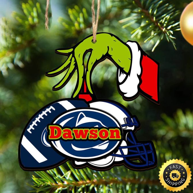NCAA Penn State Nittany Lions Personalized Your Name Grinch And Football Ornament