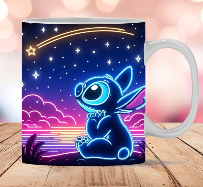 3D Cute Stitch Night Star Mug, 3D Stitch Neon Mug, Mug 11Oz And 15Oz Stitch Mug