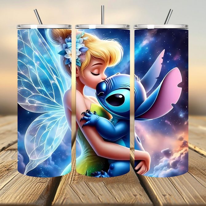 3D Tinkerbell And Stitch Tumbler, Princess Tumbler, 20Oz Skinny Straight & Tapered Stitch Tumbler