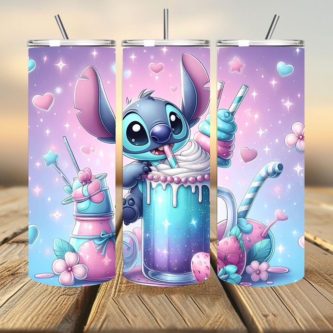 3D Cute Stitch Milk Shake Tumbler, Stitch Tumbler, 20Oz Skinny Straight & Tapered Stitch Tumbler