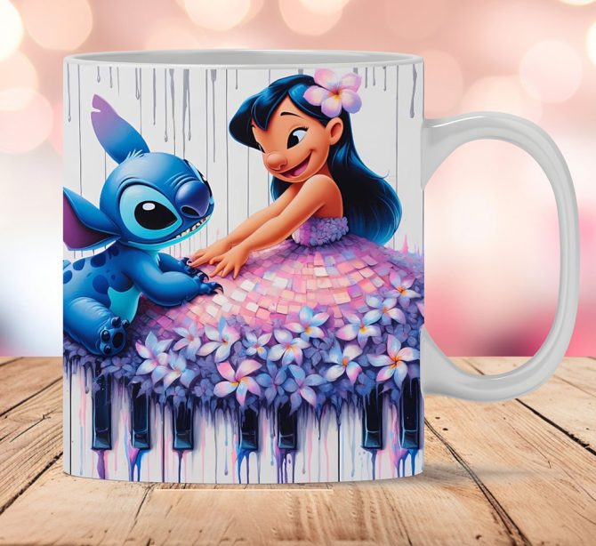 3D Lilo And Stitch Mug, 3D Stitch Piano Flowers Mug, Mug 11Oz And 15Oz Stitch Mug