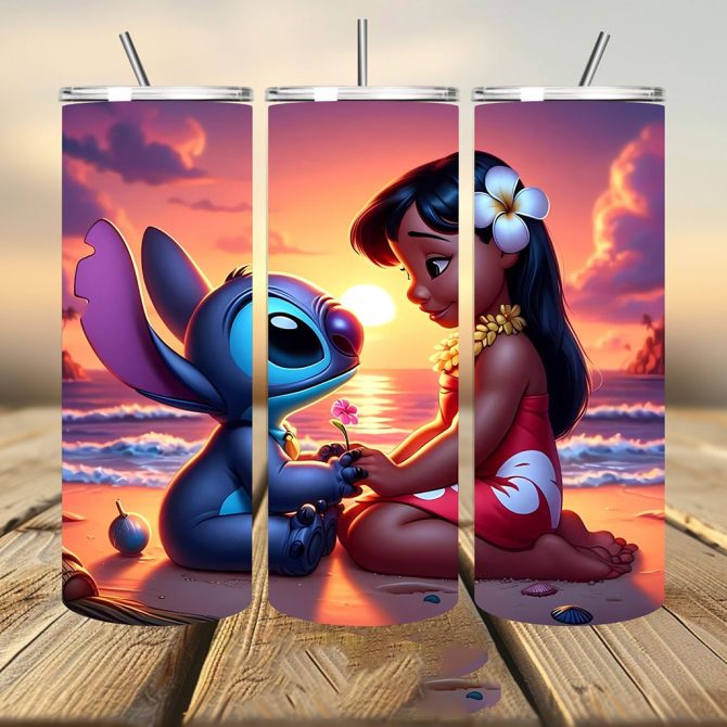 3D Lilo And Stitch Beach Tumbler, Stitch Tumbler, 20Oz Skinny Straight & Tapered Lilo Tumbler