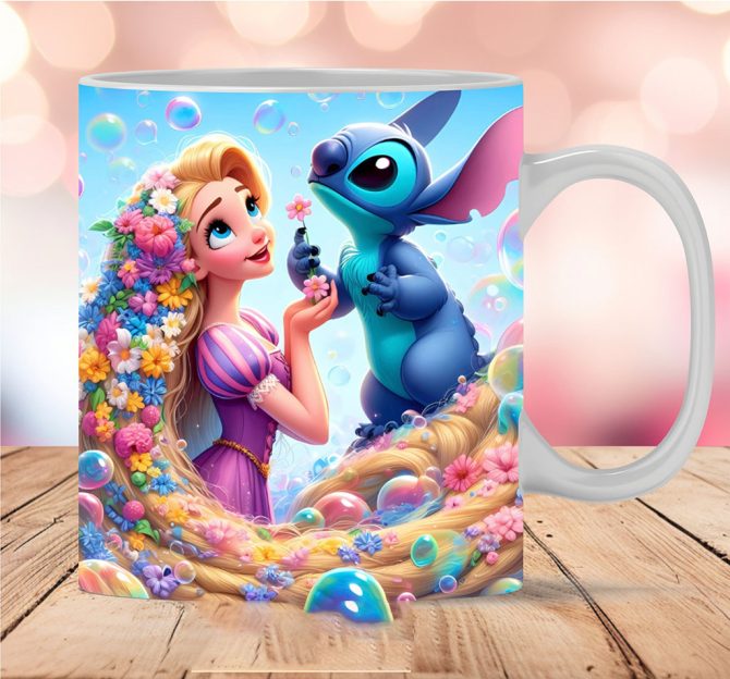 3D Rapunzel And Stitch Mug, 3D Princess Bubbles Mug, Mug 11Oz And 15Oz Love Stitch Mug