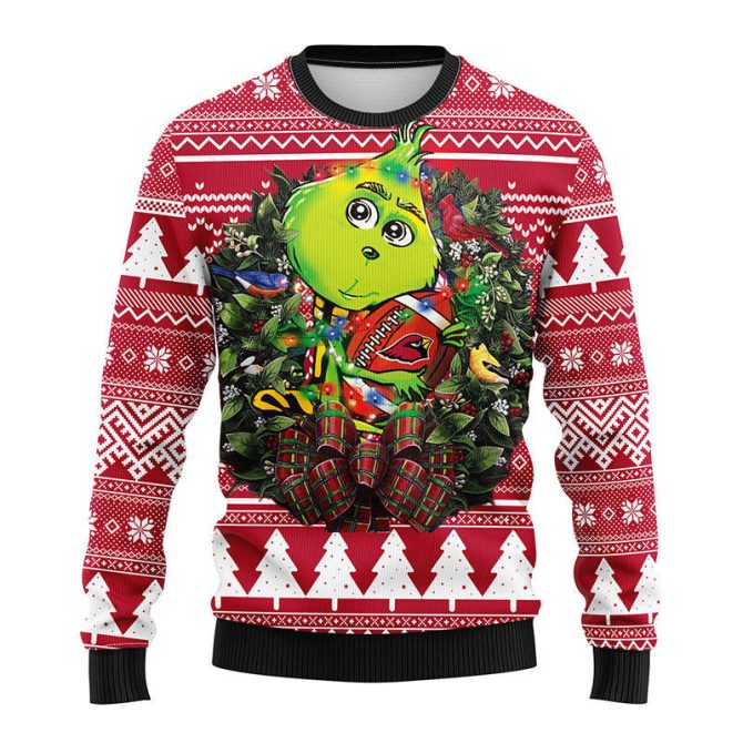 Arizona Cardinals Grinch Hug Ugly Christmas Sweater, Grinch Christmas Sweater, NFL Ugly Sweater