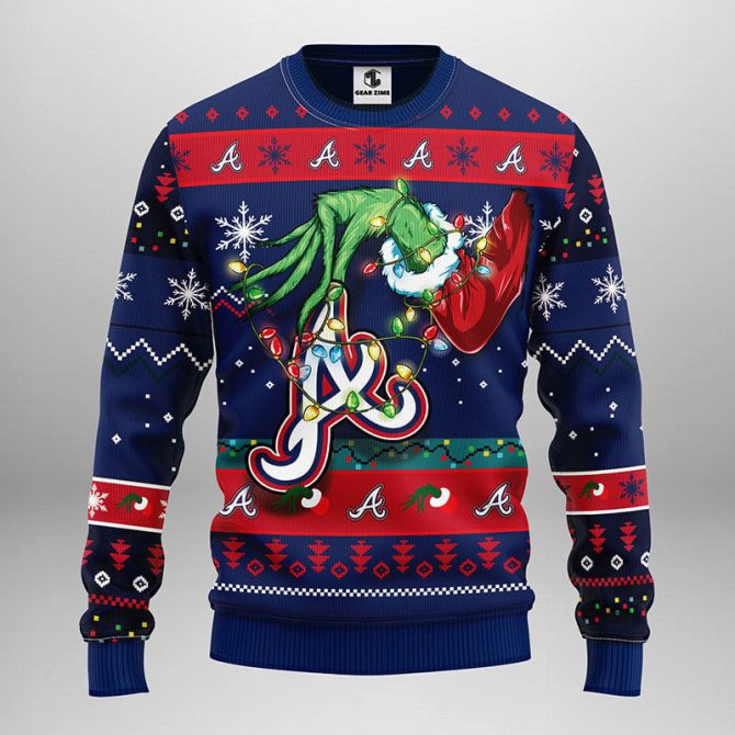 Atlanta Braves Grinch Ugly Christmas Sweater, Grinch Xmas Sweater