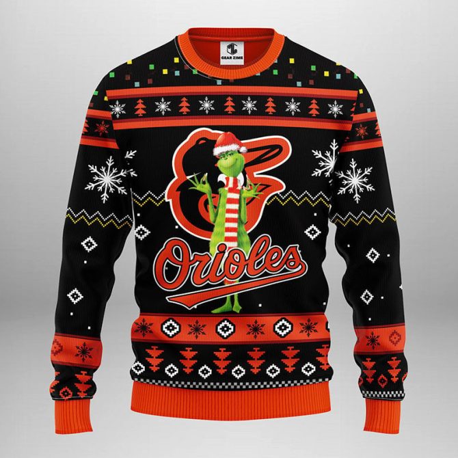 Baltimore Orioles Funny Grinch Ugly Christmas Sweater, Grinch Xmas Sweater