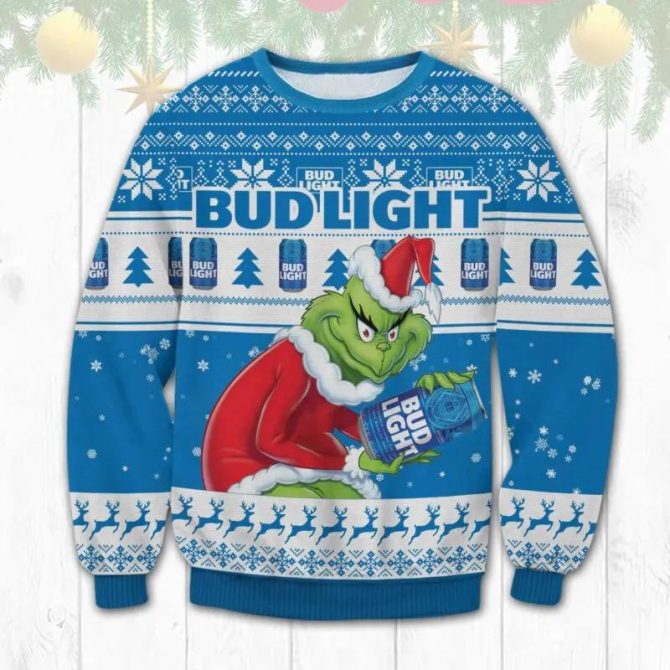 Bud Light Grinch Stolen Ugly Sweater, Grinch Holiday Sweater