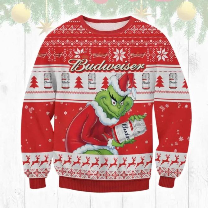 Budweiser Grinch Stolen Ugly Sweater, Grinch Holiday Sweater