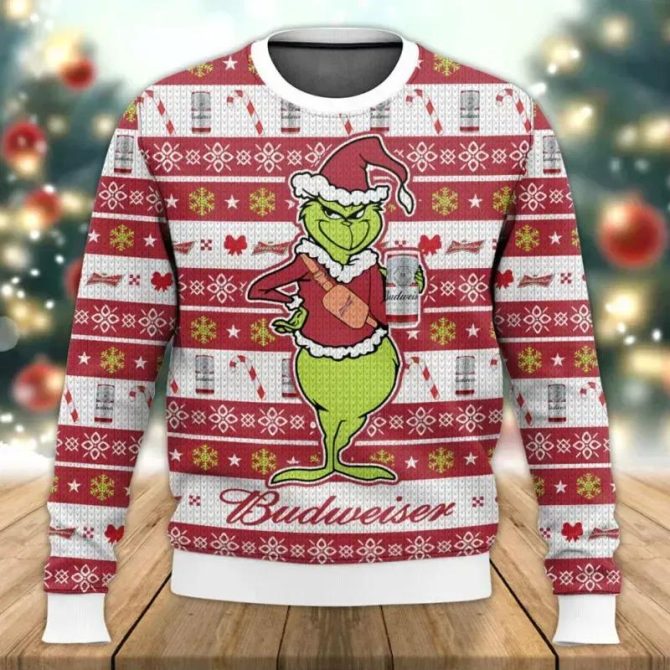 Budweiser Grinch Ugly Sweater, Grinch Holiday Sweater