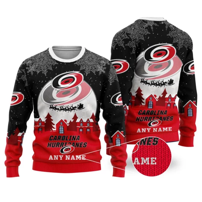 NHL Carolina Hurricanes Personalized Name Christmas Ugly Sweater Design ST2306