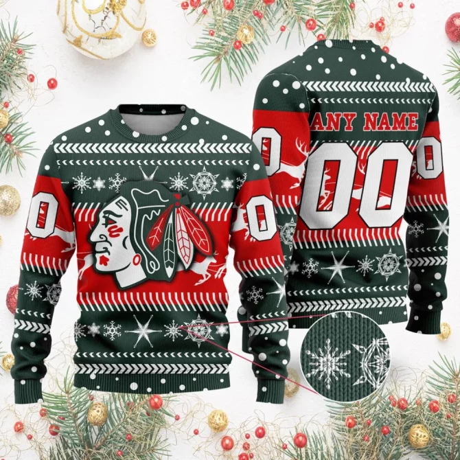 NHL Chicago BlackHawks | Personalized Name &amp; Number Unisex Sweater For Christmas Season