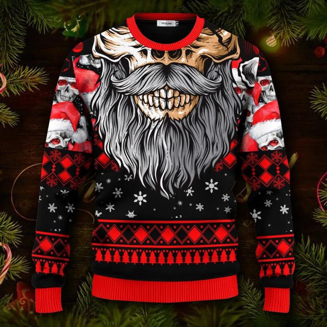 Cool Beard Skull Team Skull Ugly Christmas Sweater