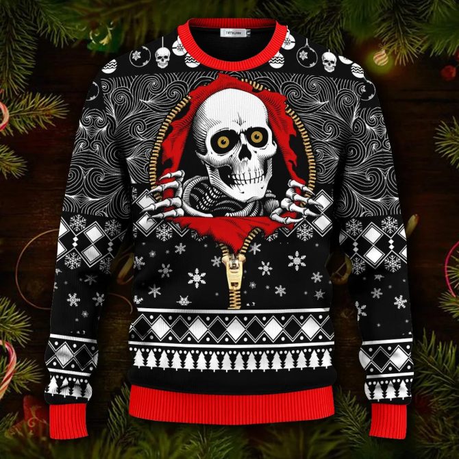 Cool Skull Inside Zip Shirt Skull Ugly Christmas Sweater