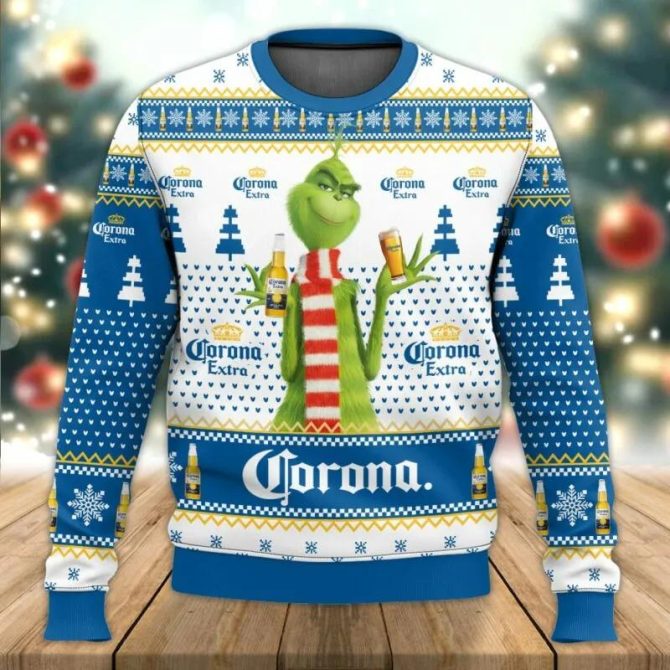 Corona Extra Grinch Ugly Sweater, Grinch Holiday Sweater