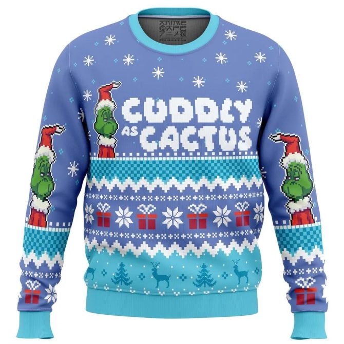 Cuddly as a Cactus Grinch Ugly Christmas Sweater, Grinch Holiday Sweater