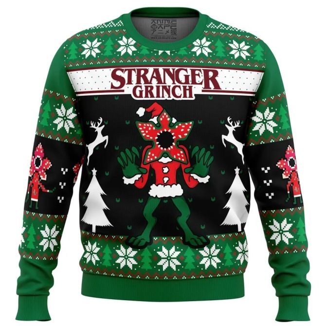 Demogorgon Stranger Grinch Stranger Things Ugly Christmas Sweater, Grinch Holiday Sweater