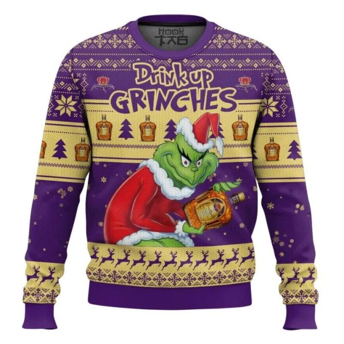 Drink Up Grinches Stolen Crown Royal Ugly Sweater, Grinch Holiday Sweater