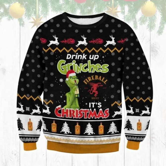 Fireball Drink Up Grinches Ugly Sweater, Grinch Holiday Sweater
