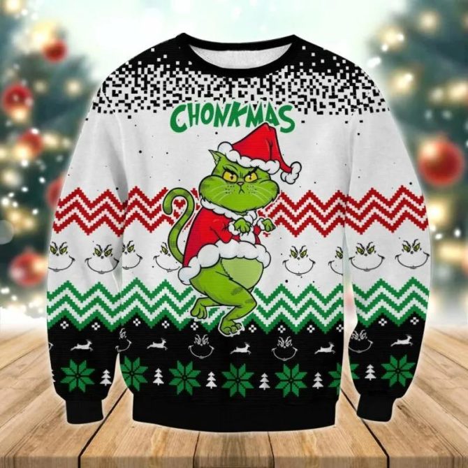 Get Grinch Cat Chonkmas Ugly Sweater, Grinch Holiday Sweater