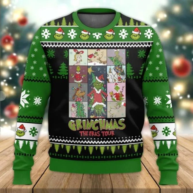 Grinch Grinchmas The Eras Tour Ugly Christmas Sweater, Grinch Holiday Sweater