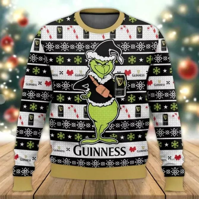 Grinch Guinness Ugly Christmas Sweater, Grinch Holiday Sweater