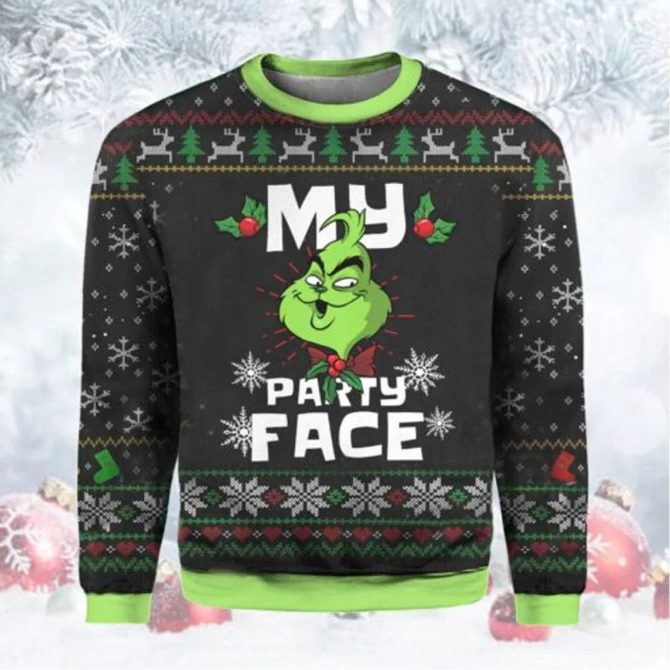 Grinch Party Face Ugly Christmas Sweater, Grinch Xmas Sweater