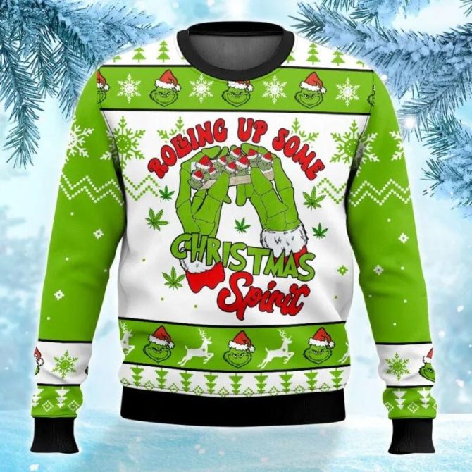 Grinch Rolling Up Ugly Sweater, Grinch Holiday Sweater