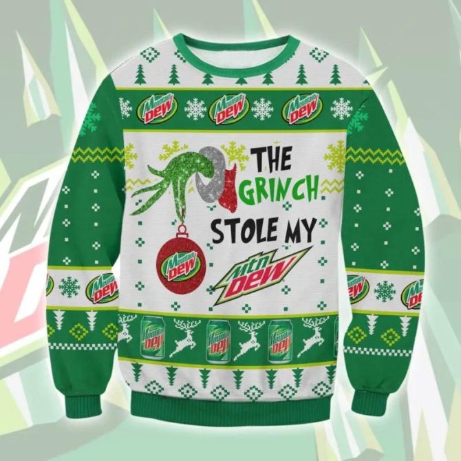 Grinch Stole Mountain Dew Ugly Sweater, Grinch Holiday Sweater