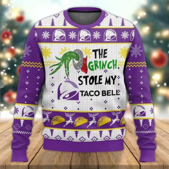 Grinch Stole Taco Bell Christmas Ugly Sweater, Grinch Holiday Sweater