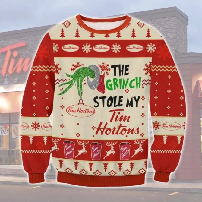 Grinch Stole Tim Hortons Ugly Sweater, Grinch Holiday Sweater