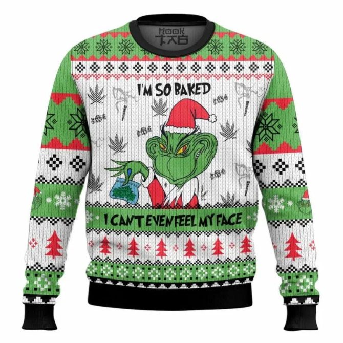 Grinch Can?t Even Feel His Face 420 Christmas Ugly Sweater, Grinch Holiday Sweater