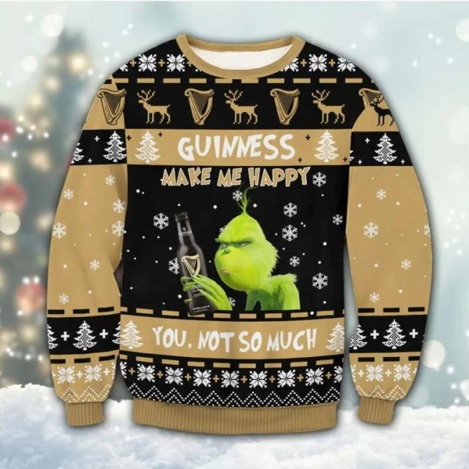 Guinness Grinch Happy Ugly Sweater, Grinch Holiday Sweater