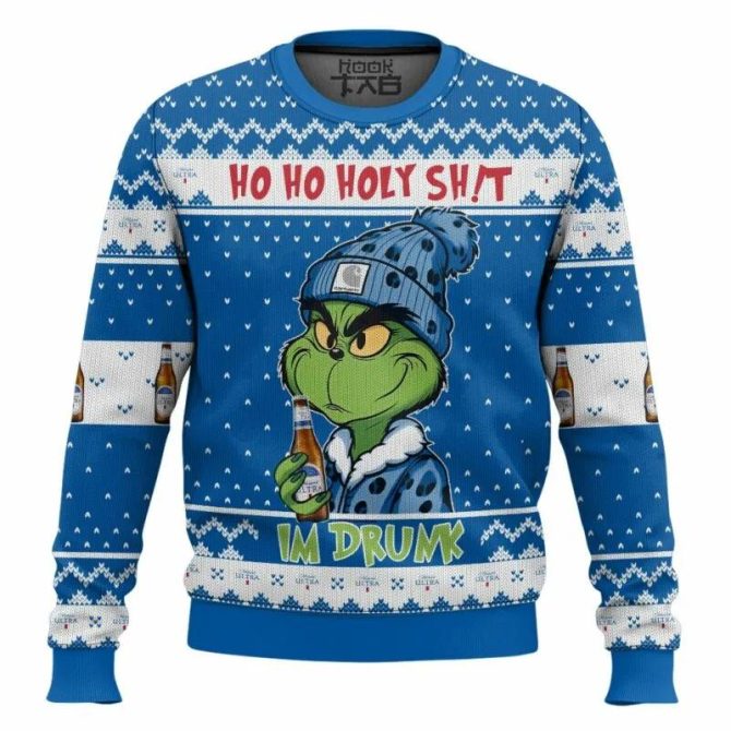 Ho Ho Holy Sh!t Im Drunk Michelob Ultra Grinch Ugly Sweater, Grinch Holiday Sweater