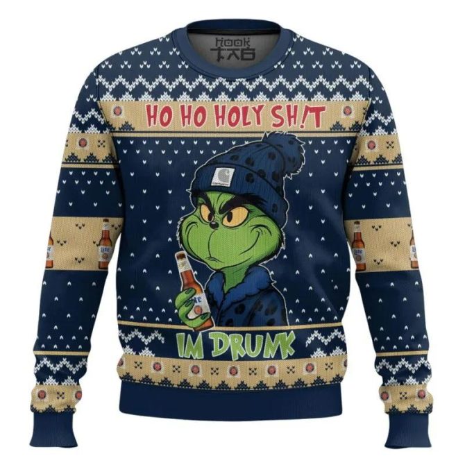 Ho Ho Holy Sh!t Im Drunk Miller Lite Grinch Ugly Sweater, Grinch Holiday Sweater