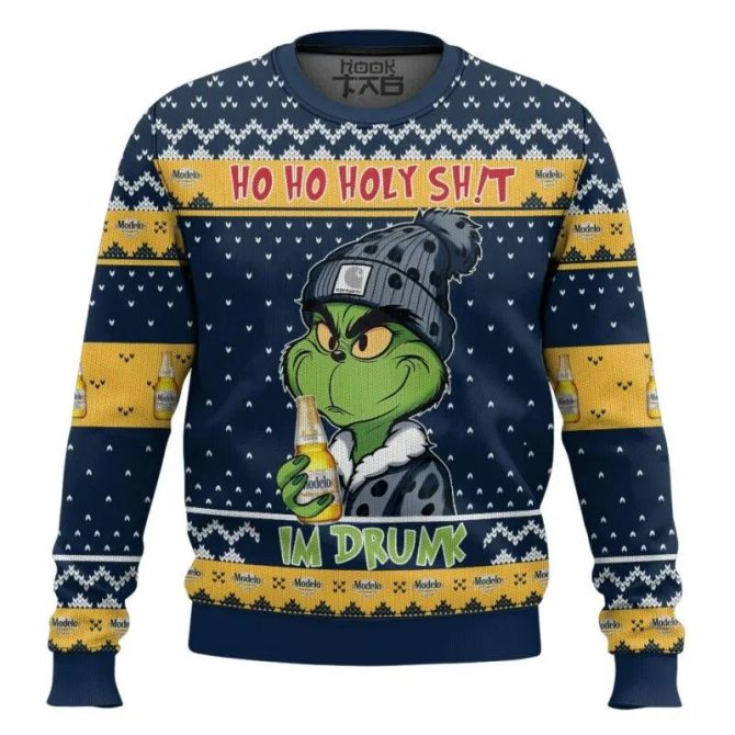 Ho Ho Holy Sh!t Im Drunk Modelo Grinch Ugly Sweater, Grinch Holiday Sweater
