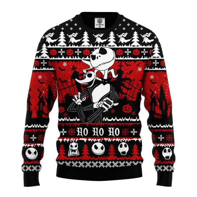 Jack and Zero Nightmare Ugly Christmas Sweater, Skeleton Sweater