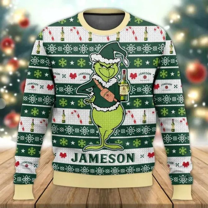 Jameson Grinch Ugly Sweater, Grinch Holiday Sweater