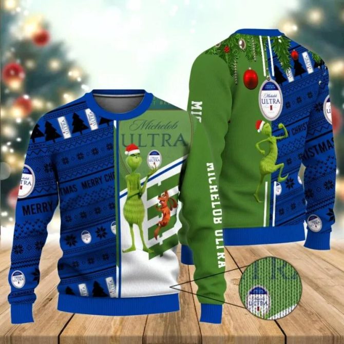 Michelob Ultra Grinch &amp; Scooby?Doo Ugly Sweater, Grinch Holiday Sweater