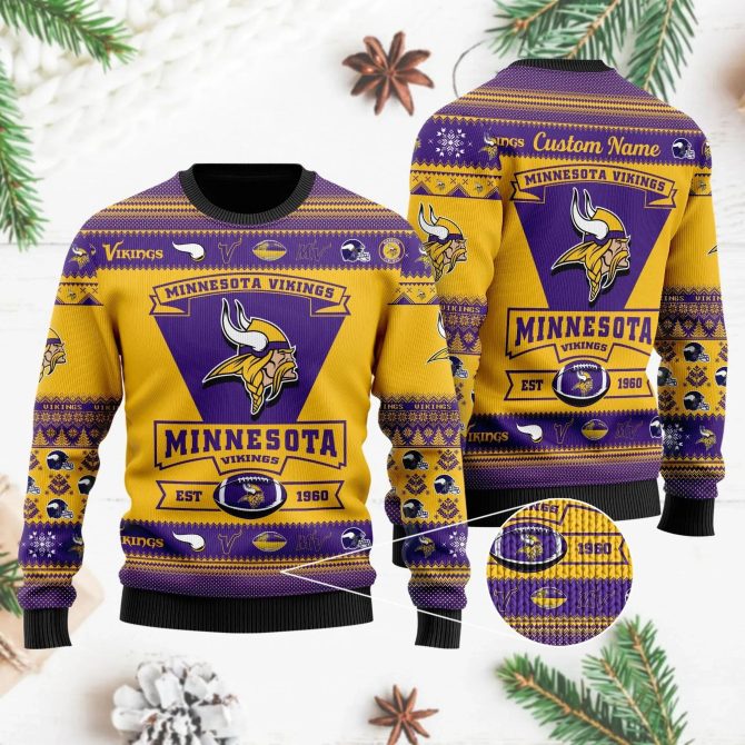 Minnesota Vikings  Custom Name Personalized Ugly Christmas Sweater