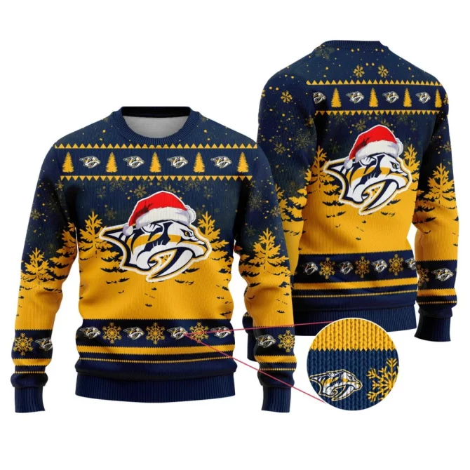 NHL Nashville Predators Personalized Name Christmas Design Ugly Sweater ST2301