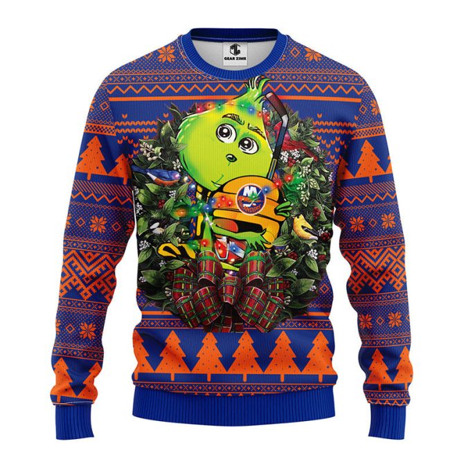 New York Islanders Grinch Hug Ugly Christmas Sweater