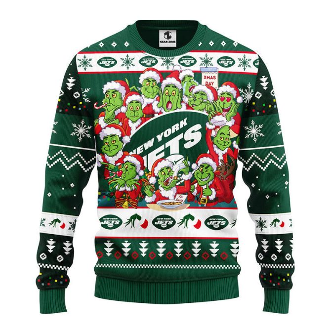 New York Jets 12 Grinch Xmas Day Ugly Christmas Sweater