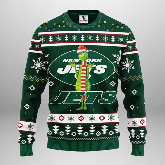 New York Jets Funny Grinch Ugly Christmas Sweater